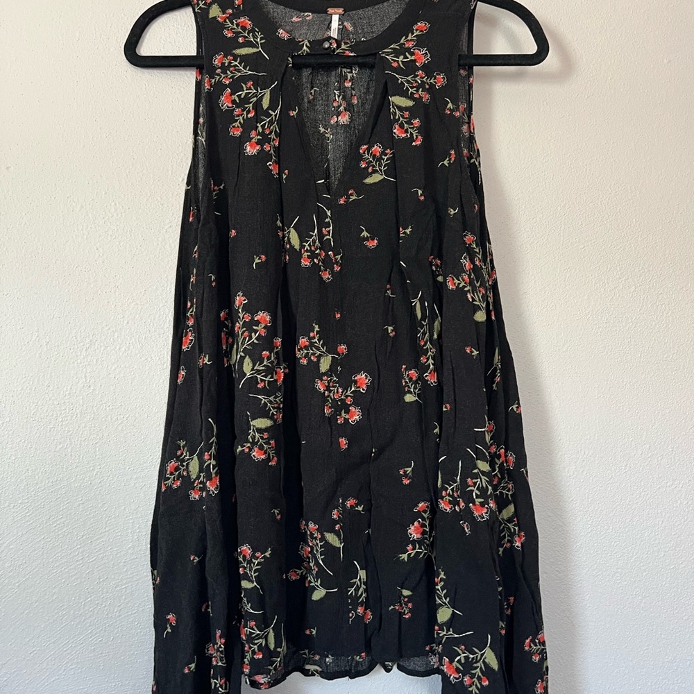 FREE PEOPLE womens XS Loose Flowy sleeveless cotton boho Dress Black Floral